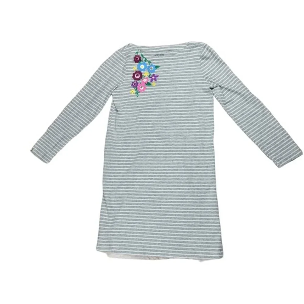 Lands' End Girls Floral Sequin Striped T-shirt Dress, M, Excellent Condition